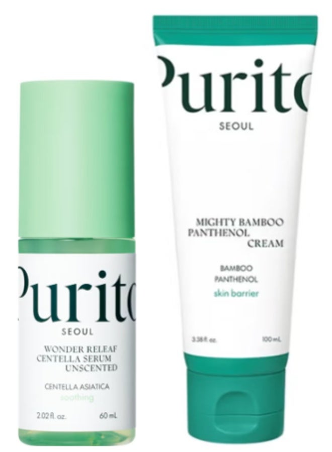 PURITO Seoul Mighty Bamboo Panthenol Cream - 100ml + PURITO Wonder Releaf Centella Serum Unscented 60ml - Image 1